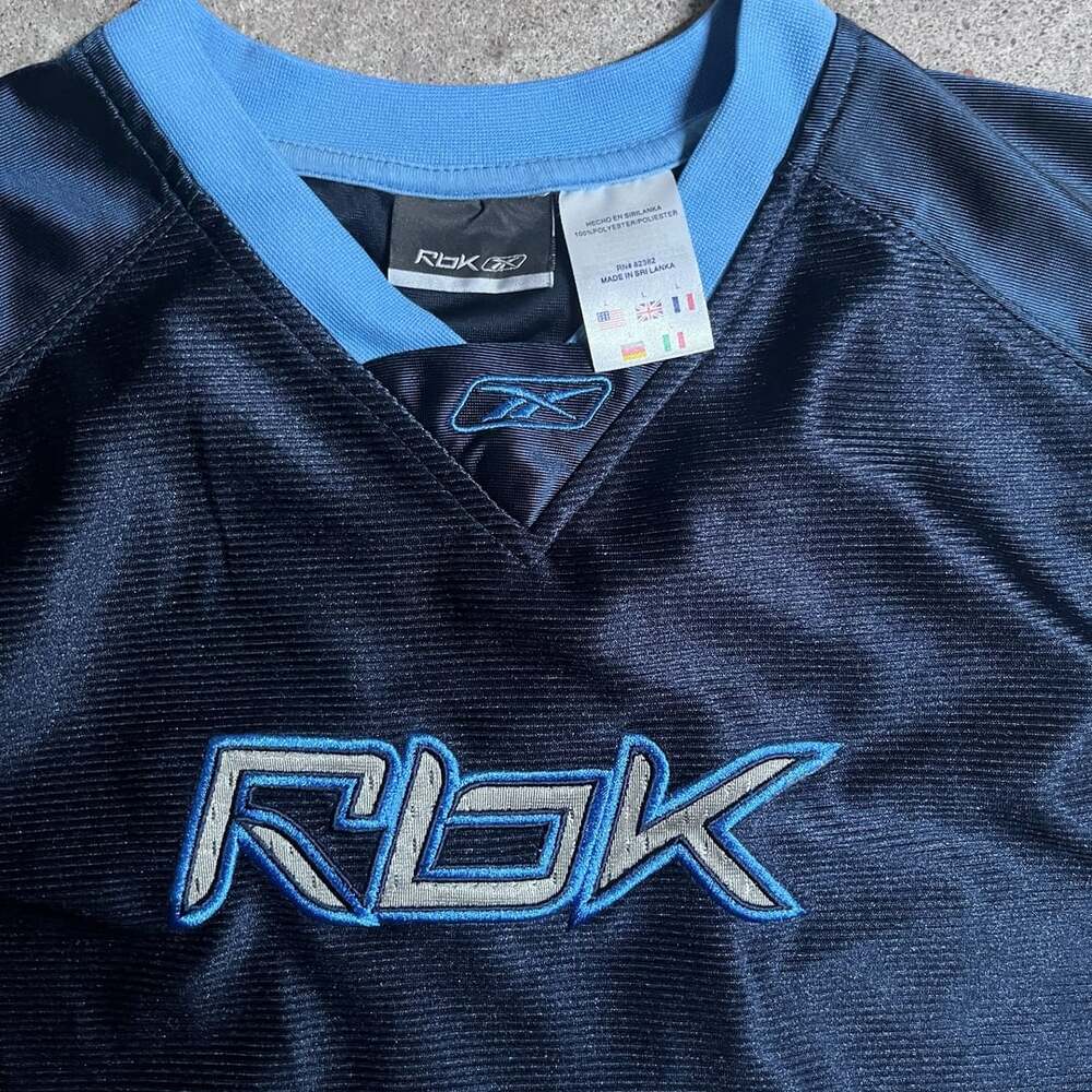 Vintage Y2K Reebok RBK Mesh Athletic Basketball Jersey Navy Blue Light Blue